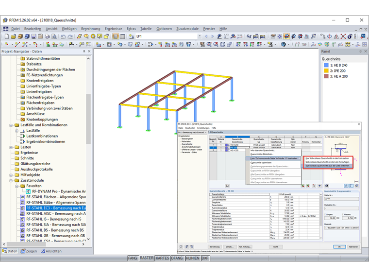 FAQ 005055 | Il y a une section que je ne souhaite pas calculer dans le module additionnel RF-/STEEL EC3. Comment exclure rapidement cette section de la sélection ?
