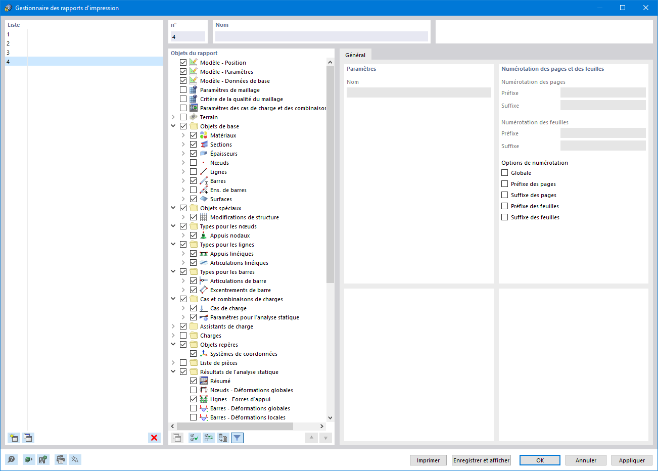Fonctionnalité 002036 | Sélection des contenus du rapport d’impression