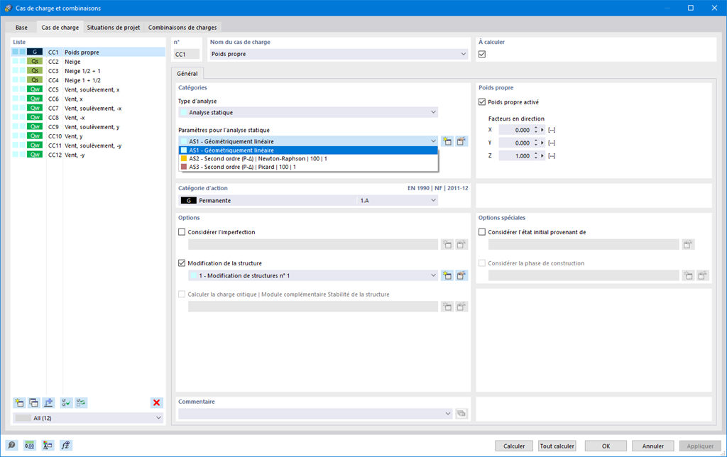 Fonctionnalité 002027 | Réglage individuel des paramètres de calcul