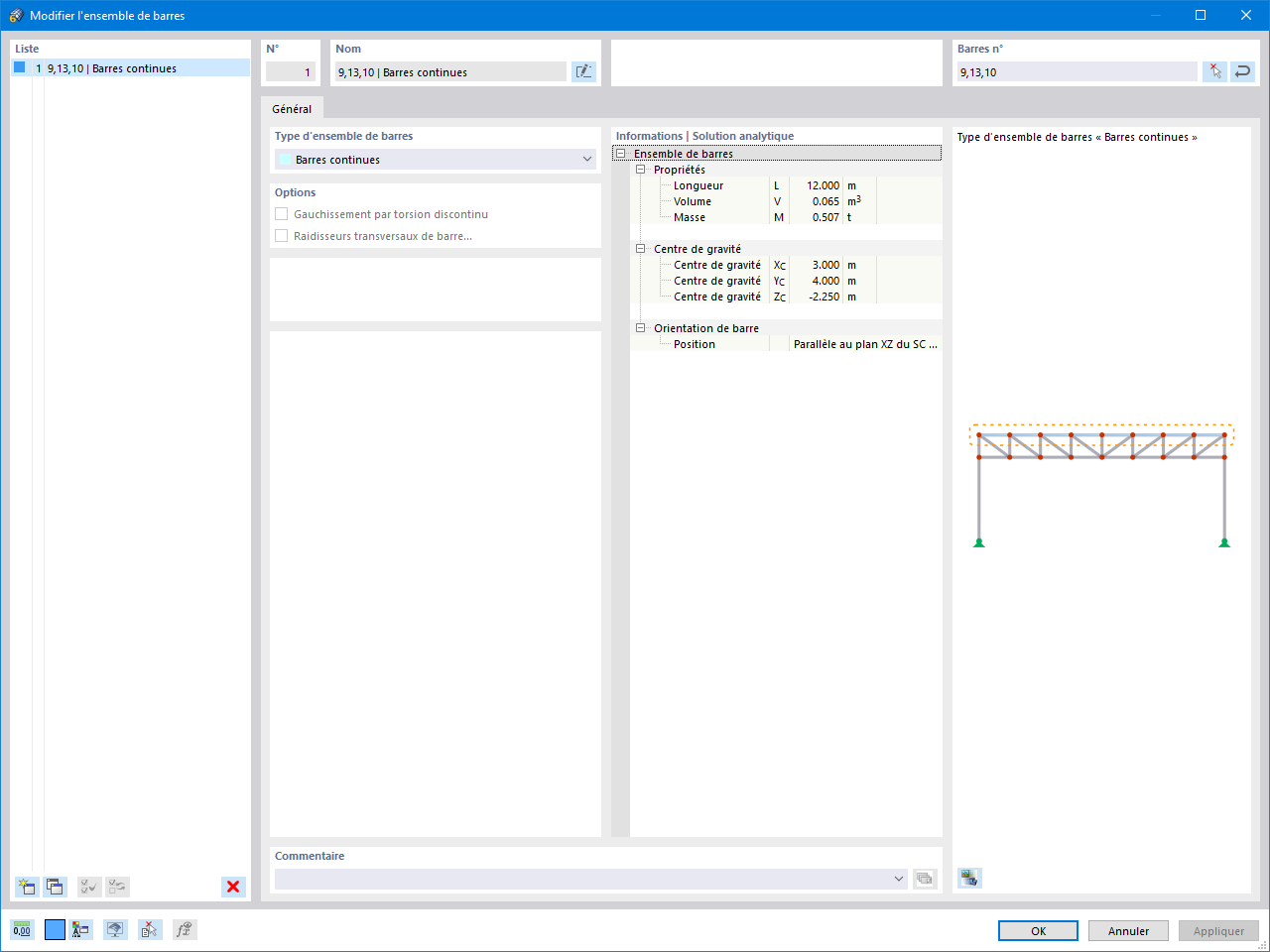 Fonctionnalité 002006 | Propriétés diverses des barres et des surfaces