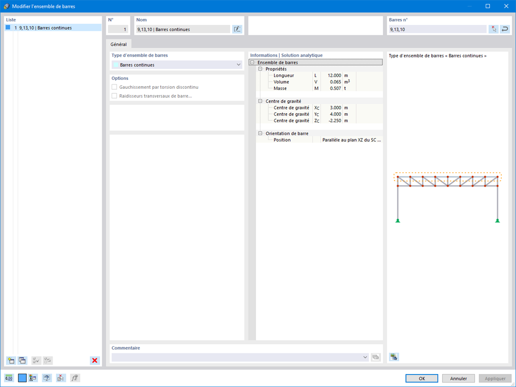 Fonctionnalité 002006 | Propriétés diverses des barres et des surfaces