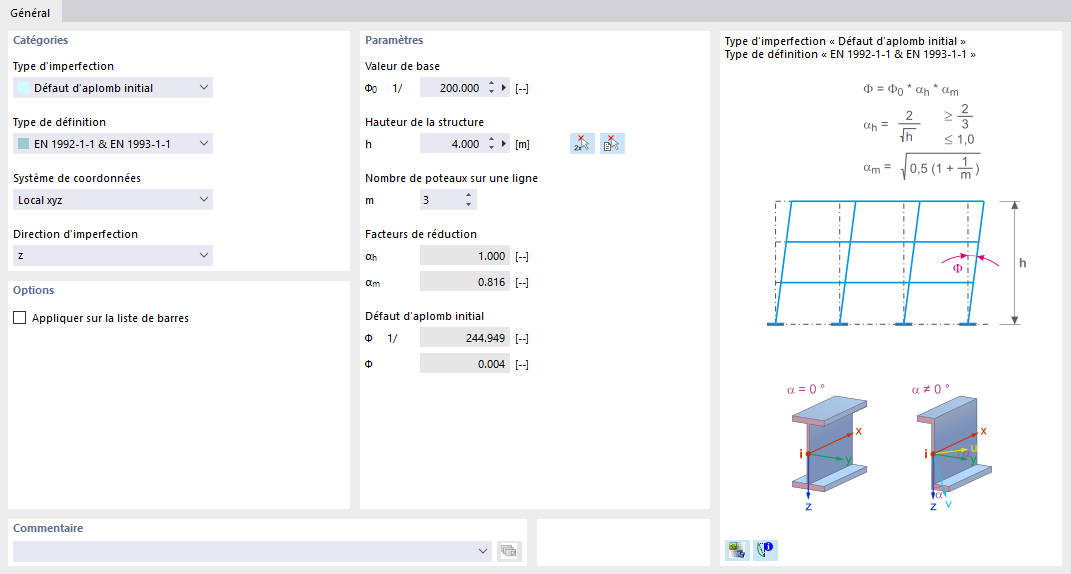 Paramètres de défaut d’aplomb selon l’Eurocode 3