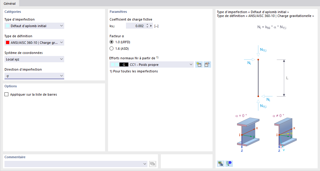 Paramètres de défaut d’aplomb selon ANSI/AISC