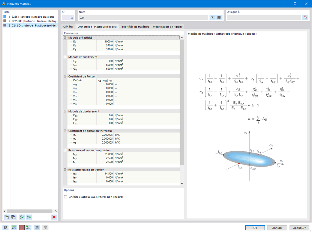 Modèle de matériau orthotrope | Plastique (solide)