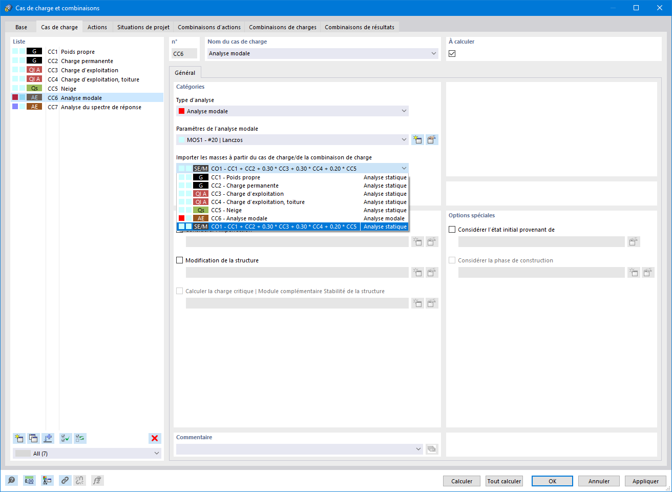Importation de masses pour l'analyse modale