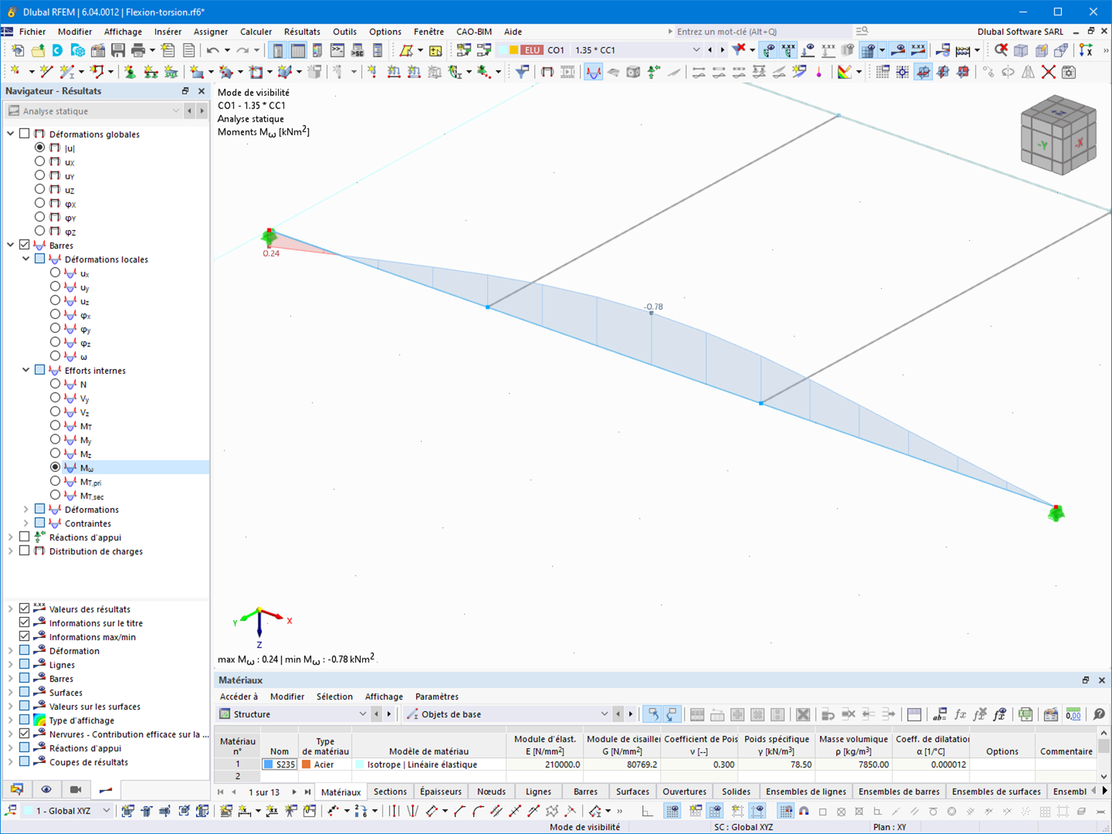 Représentation d’un moment de gauchissement dans un projet acier