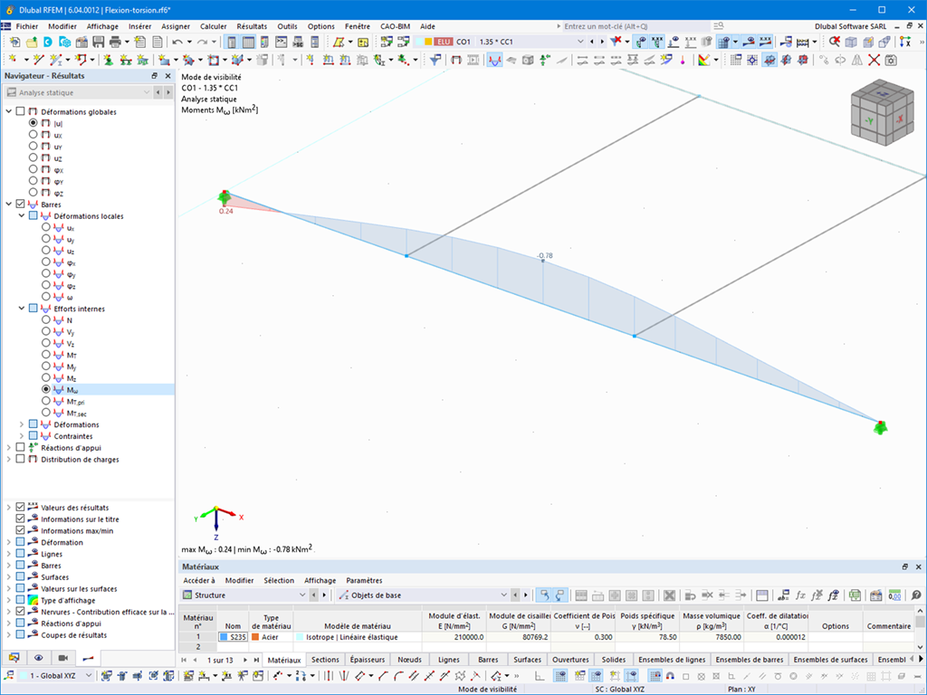 Représentation d’un moment de gauchissement dans un projet acier