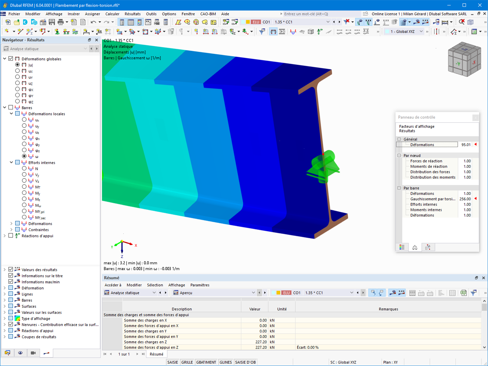 Gauchissement de section et prises en compte des efforts internes liés à la torsion de gauchissement dans la vérification de l’acier.