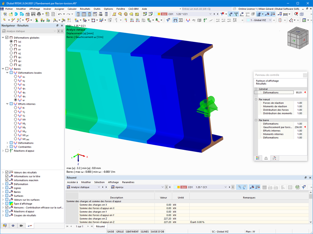Gauchissement de section et prises en compte des efforts internes liés à la torsion de gauchissement dans la vérification de l’acier.