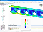 Représentation des résultats d'un calcul contrainte-déformation avec visualisation des déformations de surface dans une analyse technique.