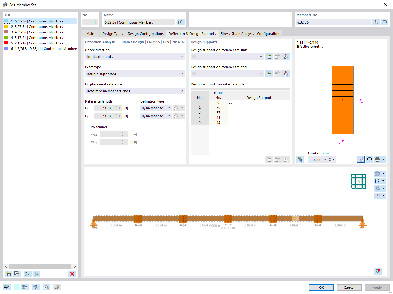 Ensemble de barres - Flèche et appui de calcul