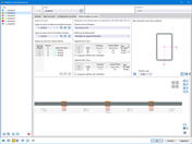 Représentation de la flèche et des appuis de vérification dans logiciel de vérification de l’aluminium. Affiche l’ELU et les options d’entrée pour le jeu de barres.