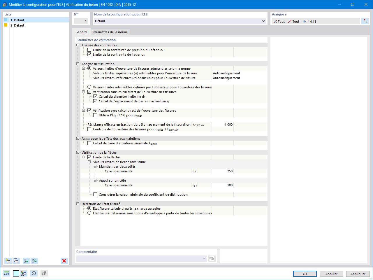 Vue de la configuration pour l’ELS pour la déformation du béton dans l’environnement RFEM 6.