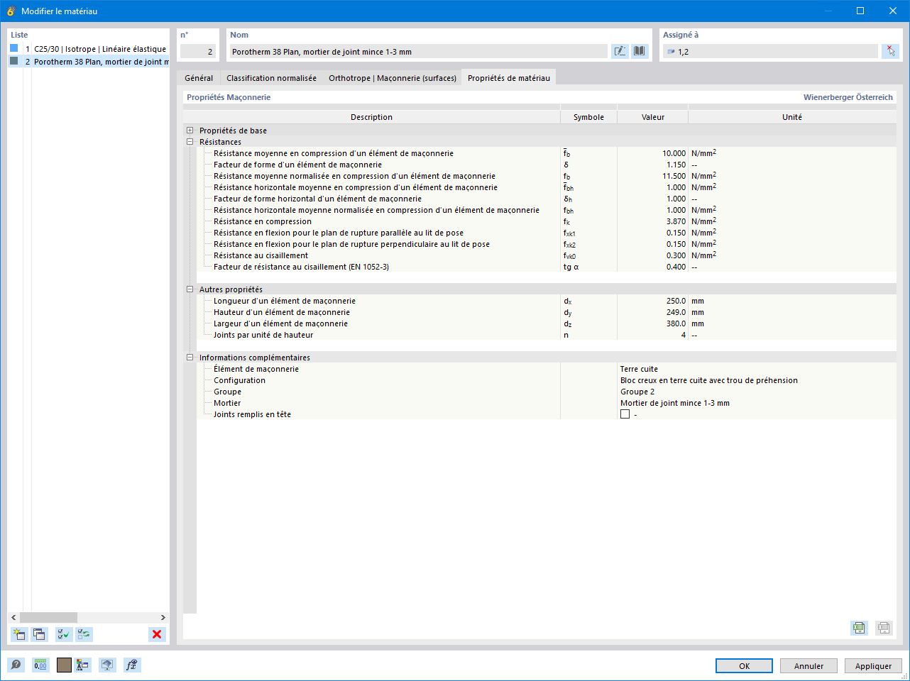 Propriétés de matériau