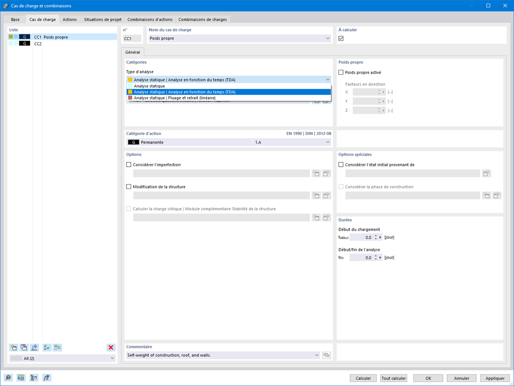 Type d'analyse Analyse en fonction du temps (TDA)