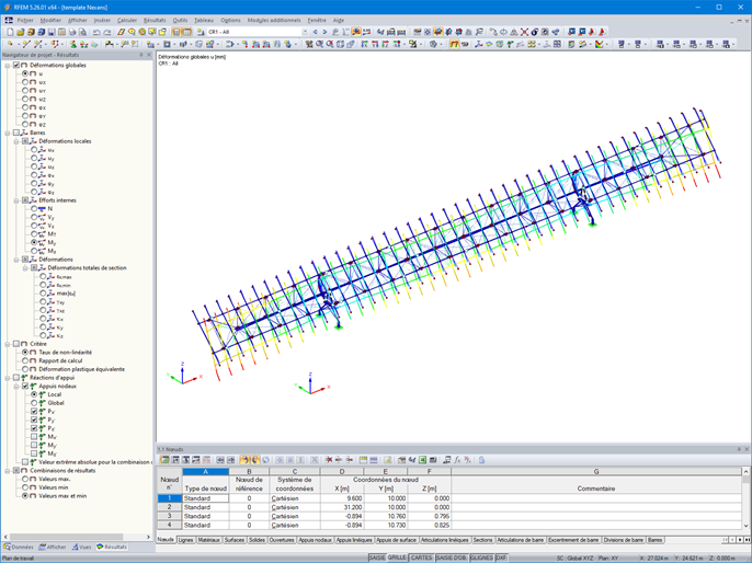 Affichage de la déformation du tracker solaire dans RFEM