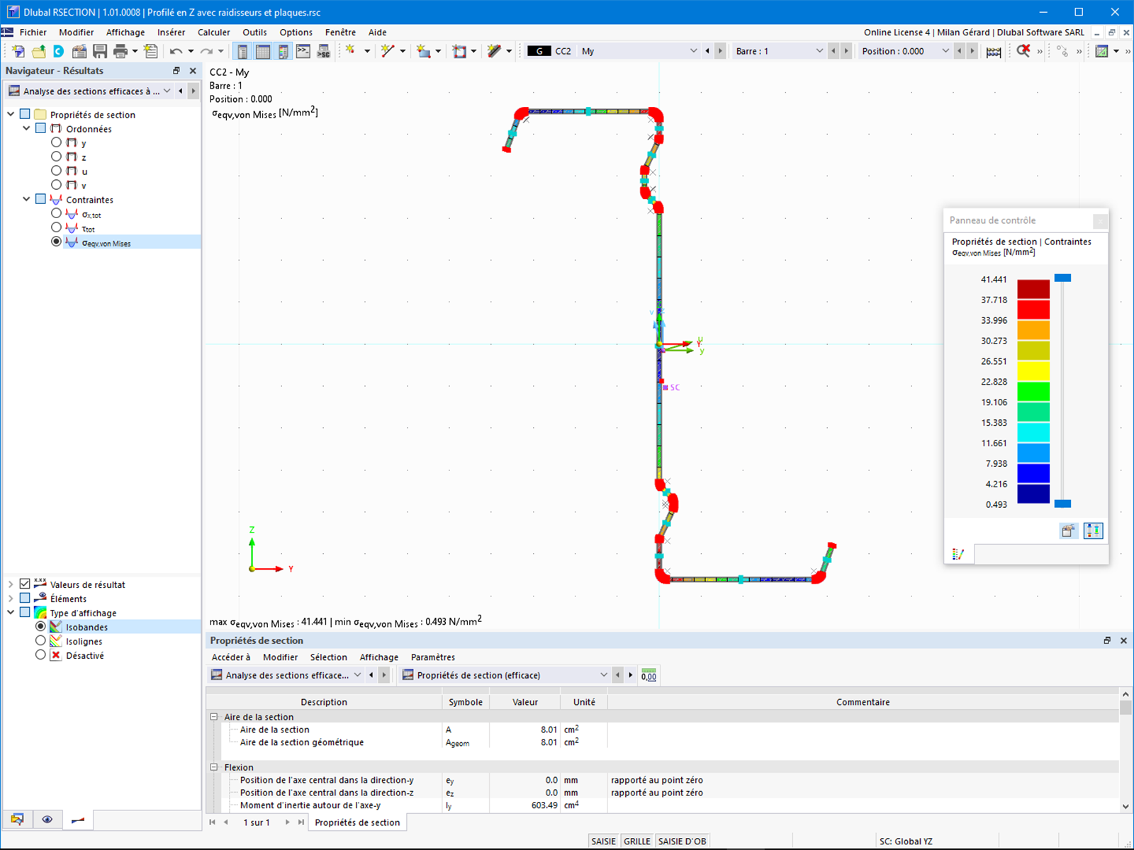 Contraintes dans une section à parois minces