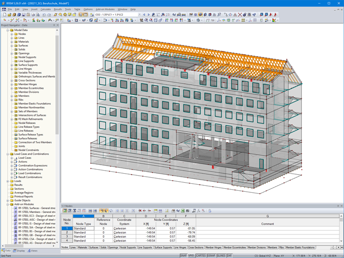 Modèle 3D de l'école professionnelle de RFEM (© Eggers Tragwerksplanung GmbH)