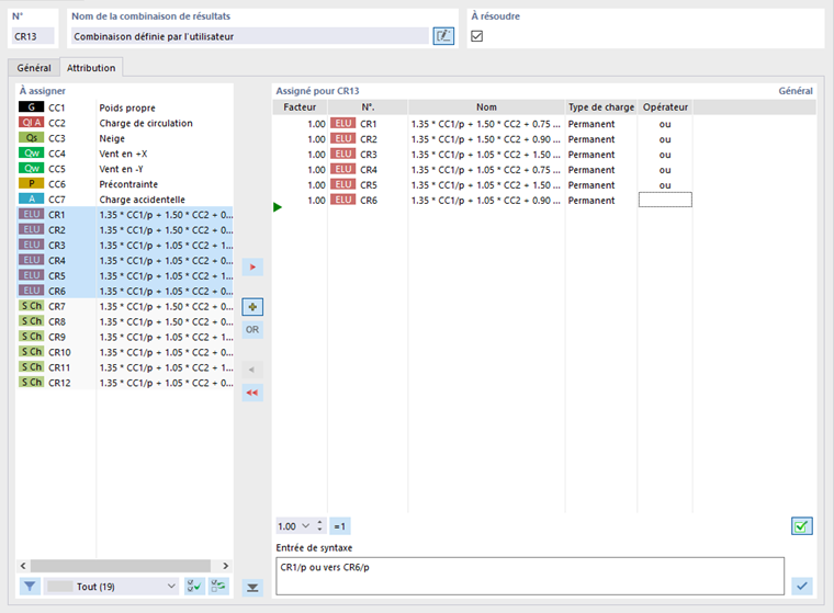 Définir manuellement une combinaison de résultats