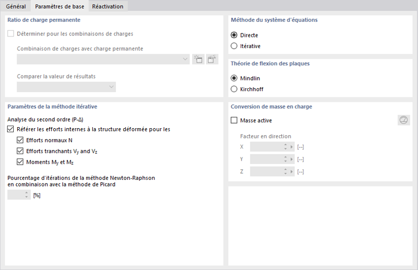 Paramètres de base pour les paramètres d'analyse statique