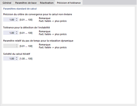 Ajustement de la précision et de la tolérance pour le calcul
