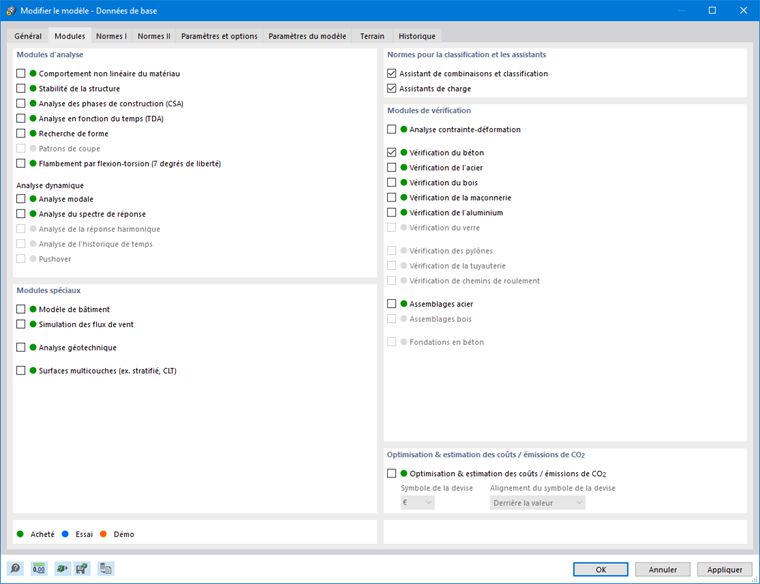 Modules complémentaires dans RFEM 6