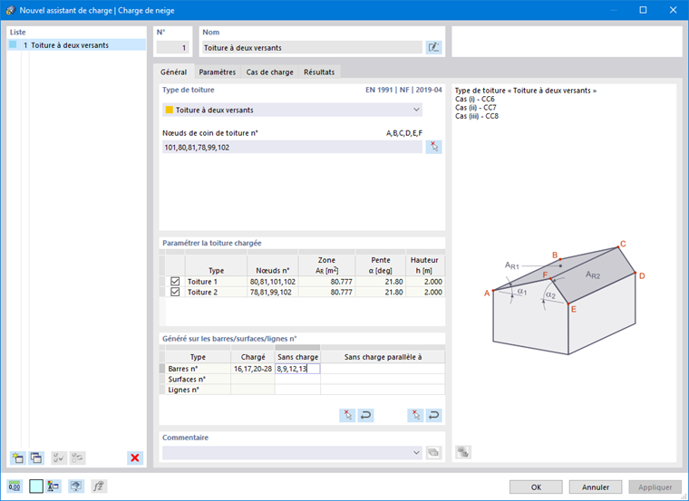 Boîte de dialogue « Nouvel assistant de charge | Charge de neige »