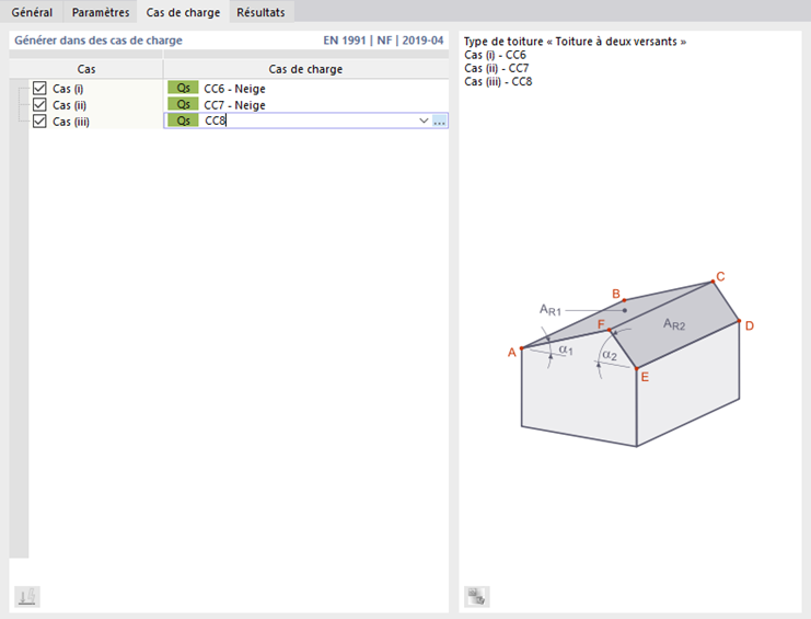 Définition des cas de charge