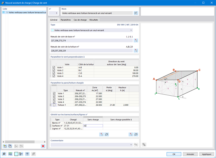 Boîte de dialogue « Nouvel assistant de charge | Charge de vent »