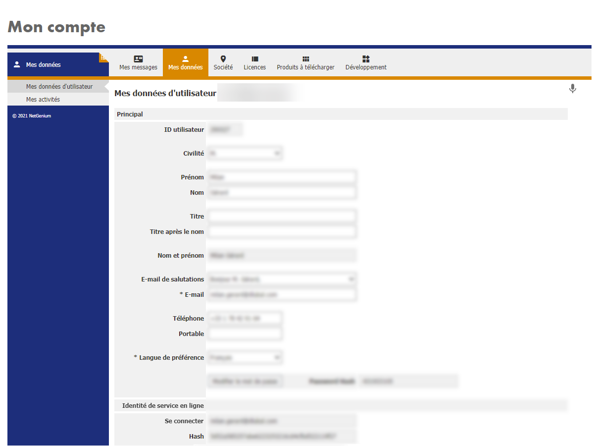 Données de l'utilisateur dans le compte Dlubal
