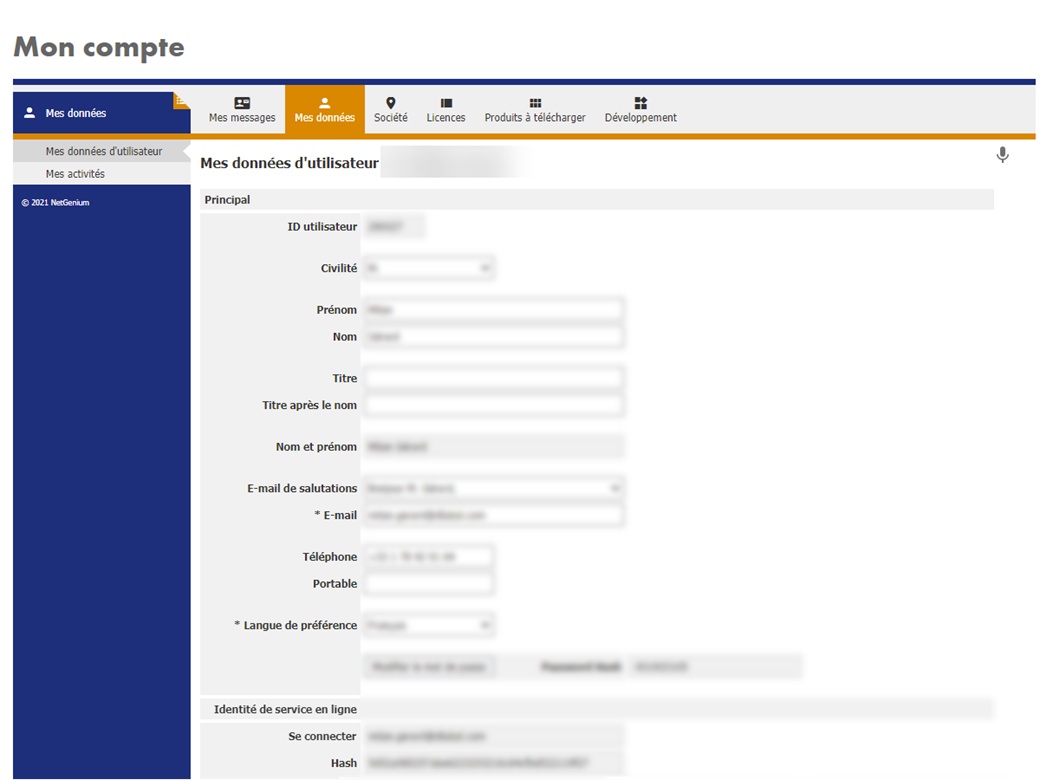Données de l'utilisateur dans le compte Dlubal