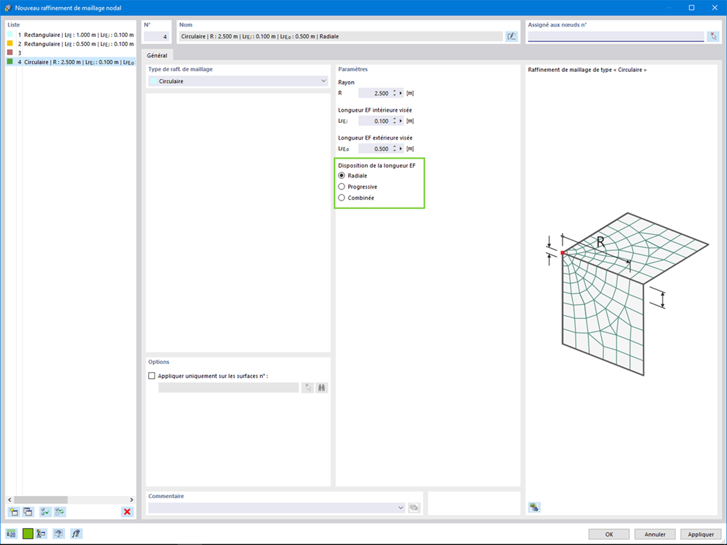 Spécifications étendues du raffinement du maillage nodal