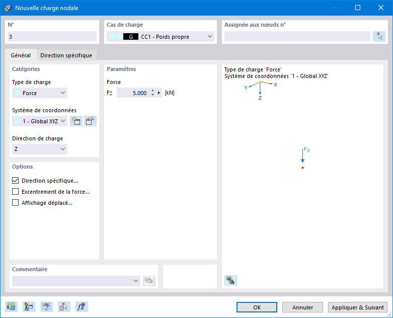 Boîte de dialogue « Nouvelle charge nodale »