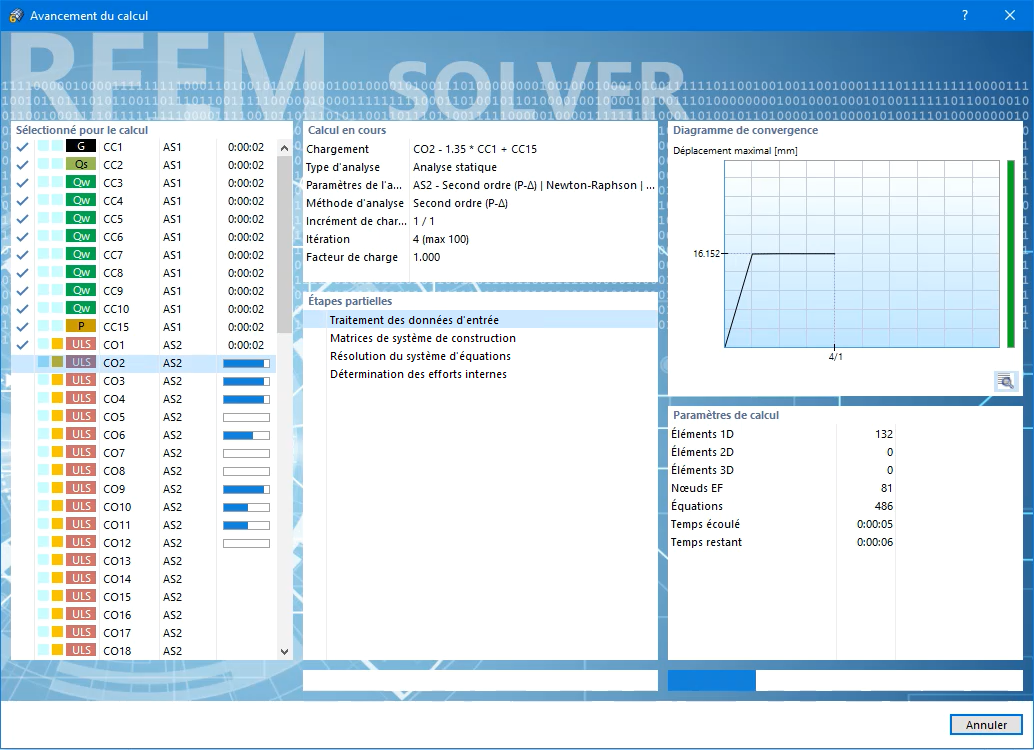 Calcul simultané des combinaisons de charges