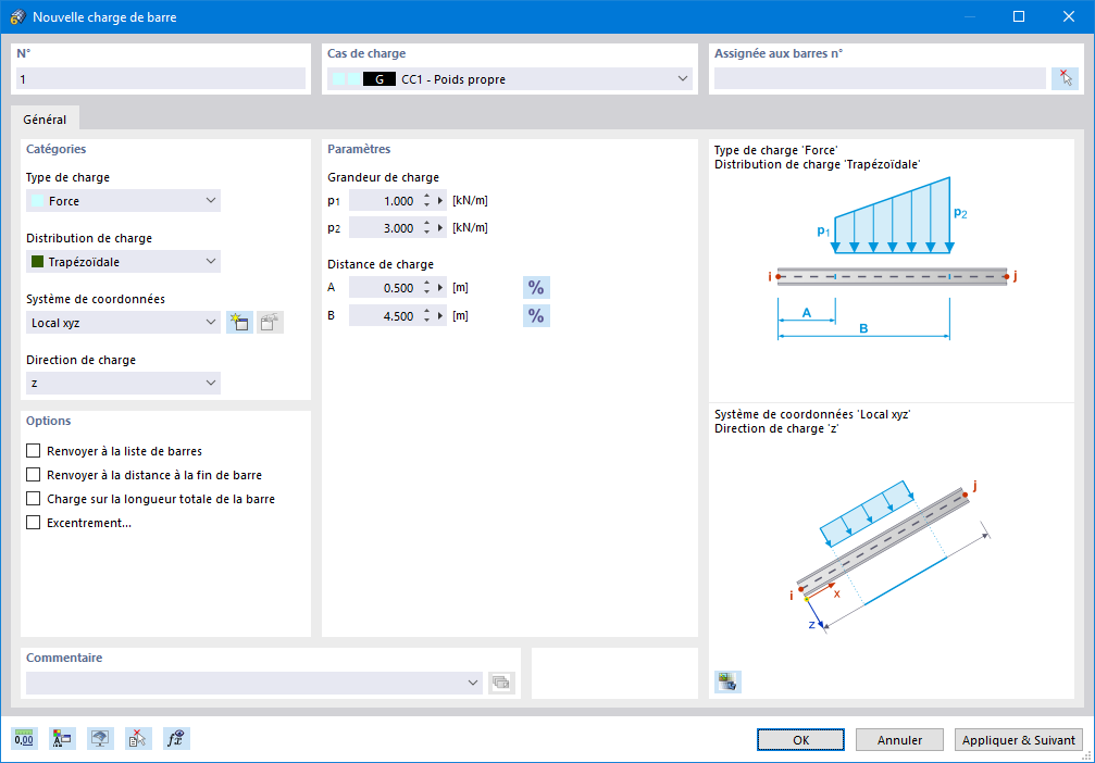 Boîte de dialogue « Nouvelle charge de barre »