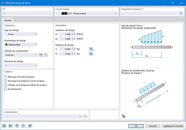 Boîte de dialogue « Nouvelle charge de barre »