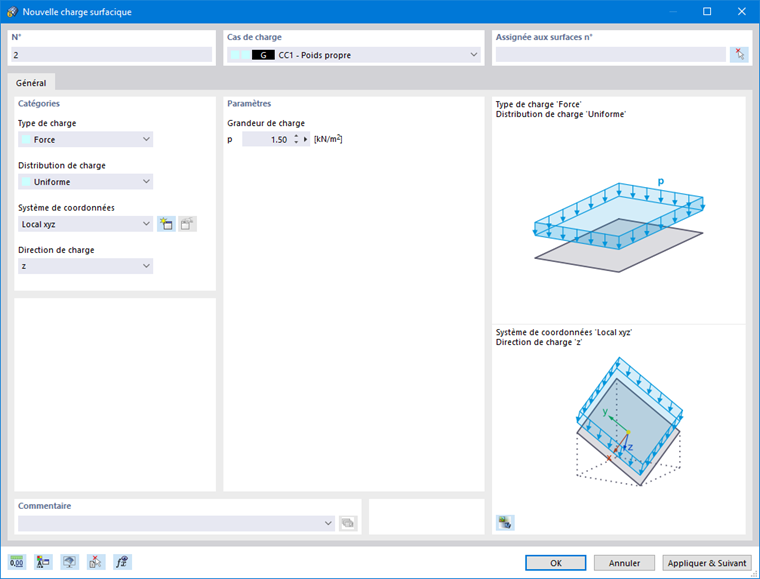 Boîte de dialogue « Nouvelle charge surfacique »