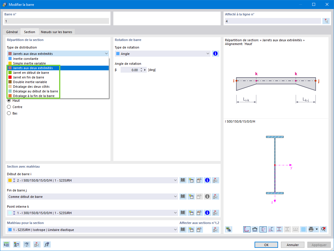 Types de distribution pour les sections