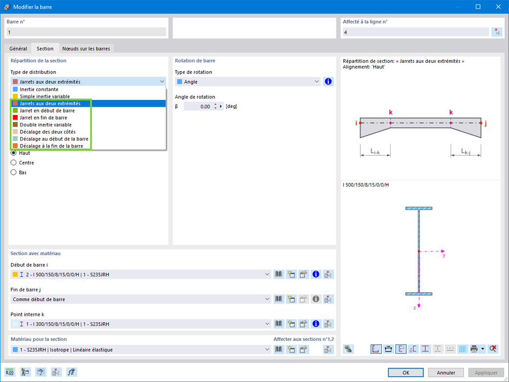 Types de distribution pour les sections