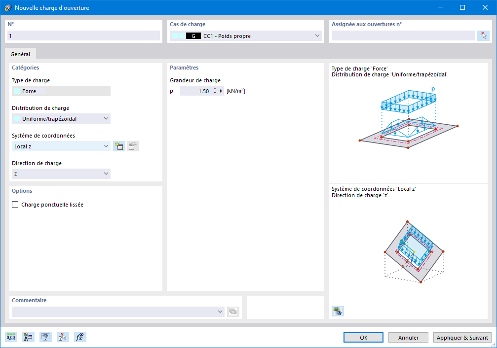 Boîte de dialogue « Nouvelle charge d’ouverture »