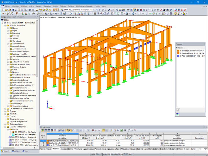 Modèle de structure en bois du bâtiment de bureaux dans RFEM