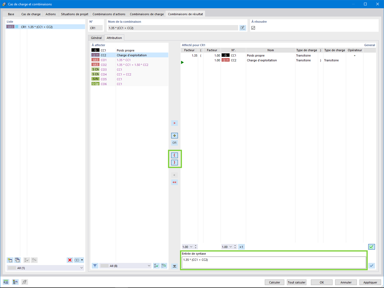 Combinaisons de résultats à l'aide de parenthèses