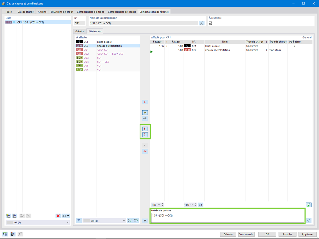 Combinaisons de résultats à l'aide de parenthèses
