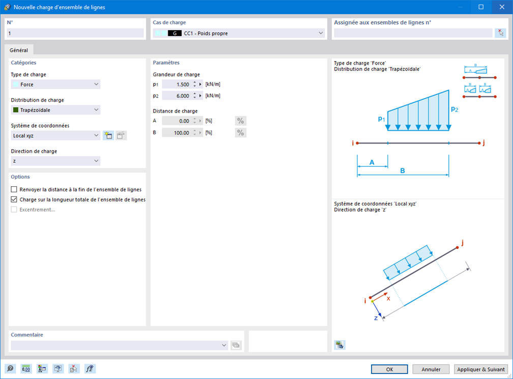 Boîte de dialogue « Nouvelle charge d’ensemble de lignes »