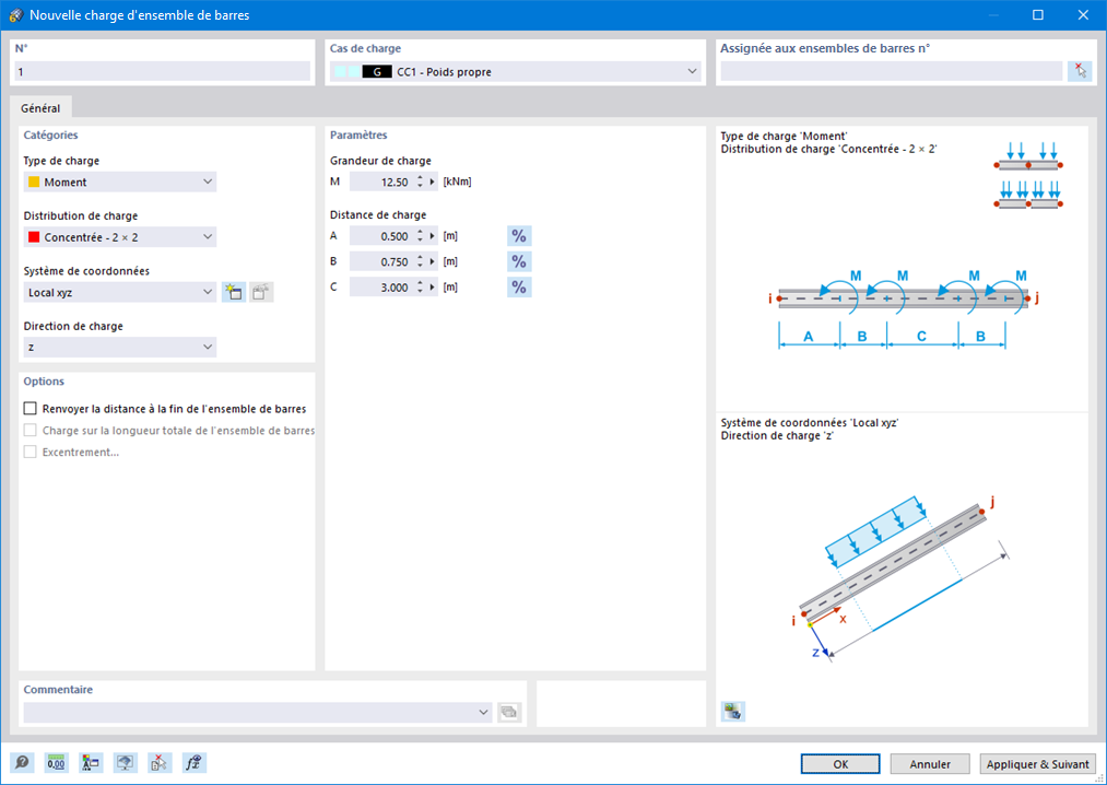 Boîte de dialogue « Nouvelle charge d’ensemble de barres »
