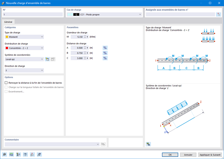 Boîte de dialogue « Nouvelle charge d’ensemble de barres »