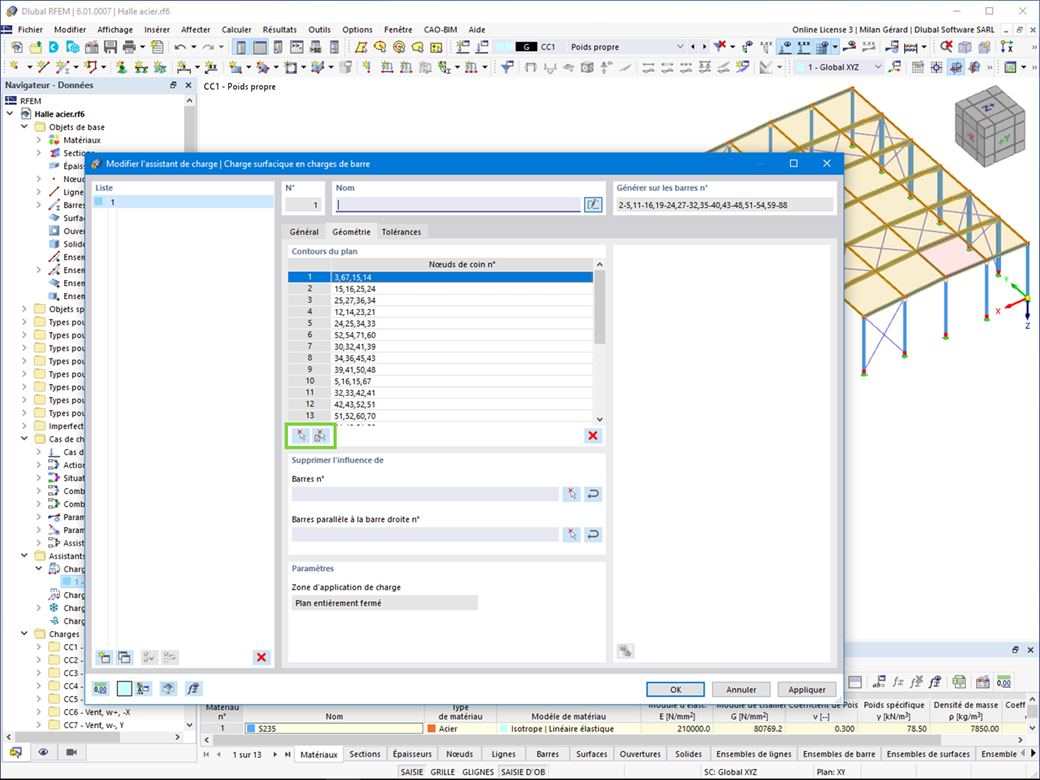 Assistant de charge généralisée pour la détermination des charges de barre à partir des charges surfacique