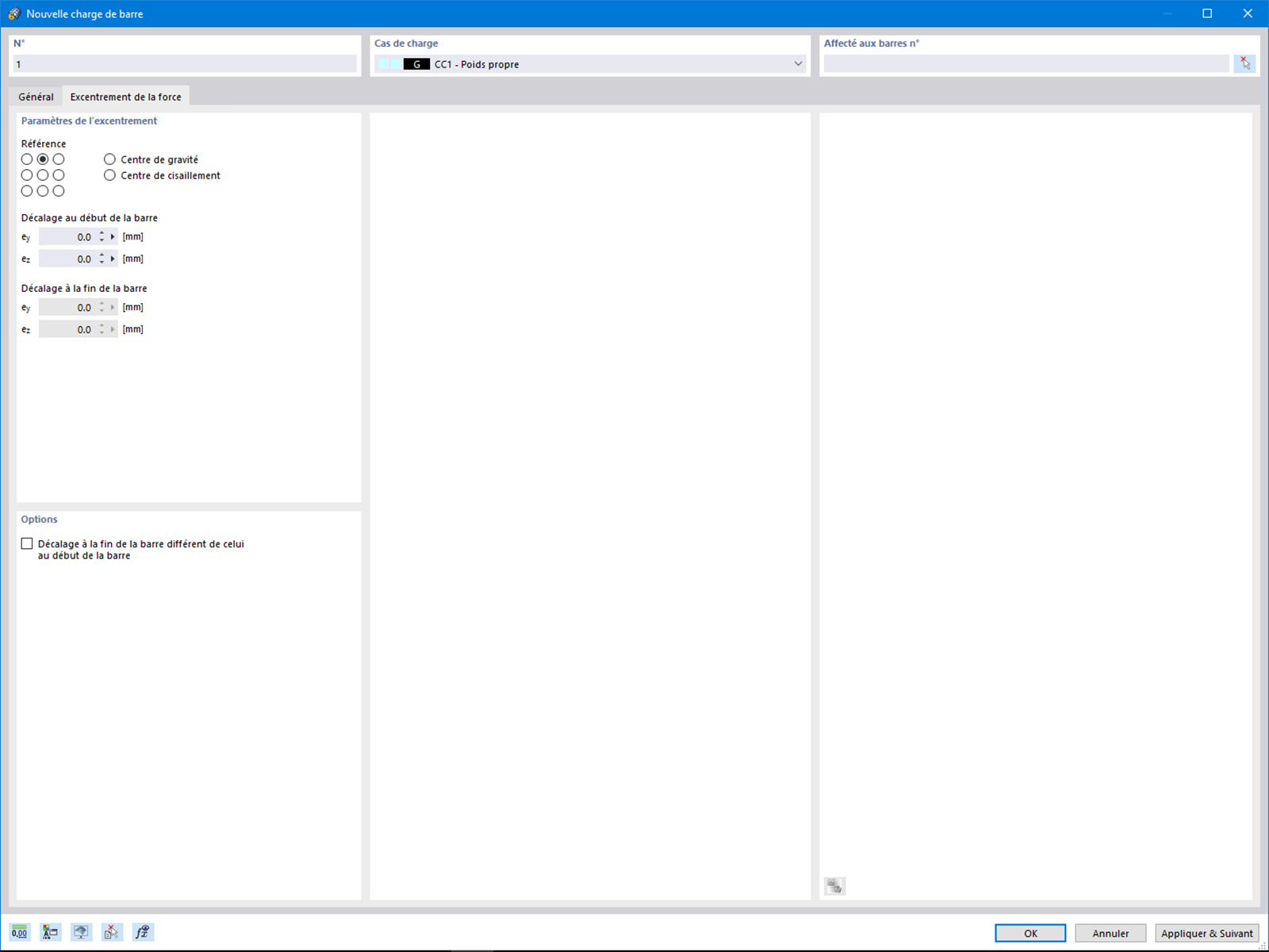 Boîte de dialogue de l'excentrement de charge