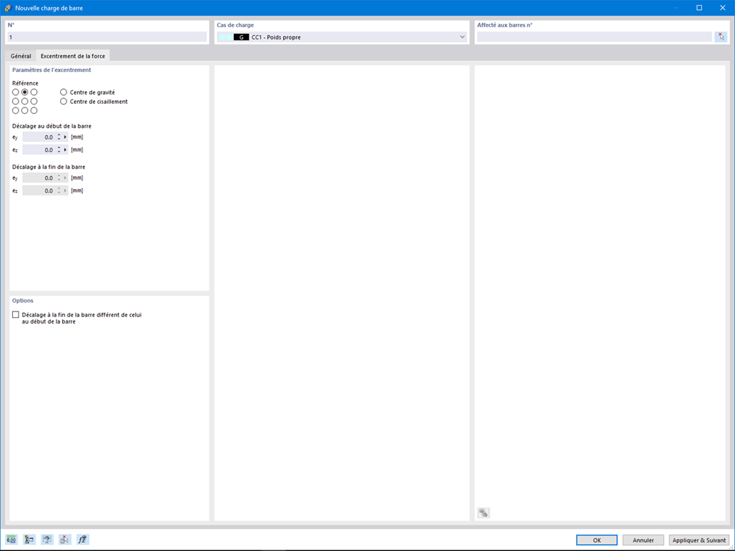 Boîte de dialogue de l'excentrement de charge