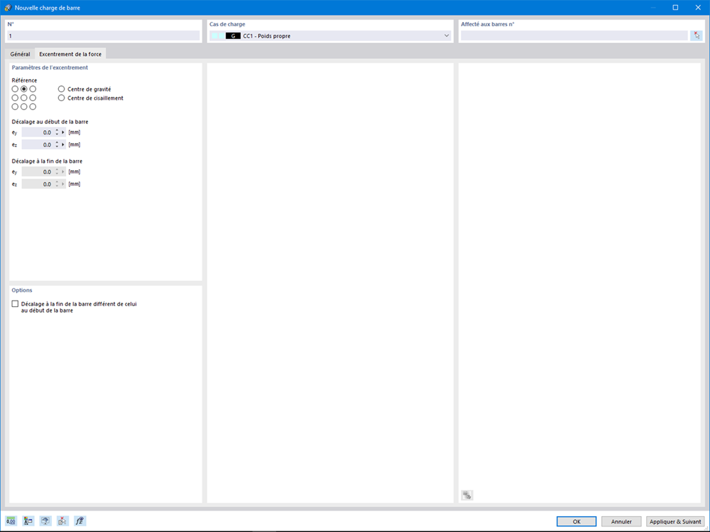 Boîte de dialogue de l'excentrement de charge